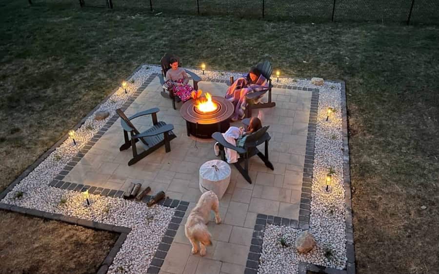 Custom fire pit at night